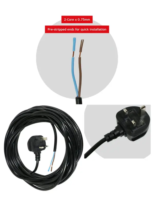 12m Black Extension Lead UK Plug for Spear & Jackson Mower & Strimmer