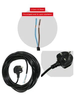 12m Black Power Cord with UK Plug - Extra-Long Lead for SEBO Vacuums