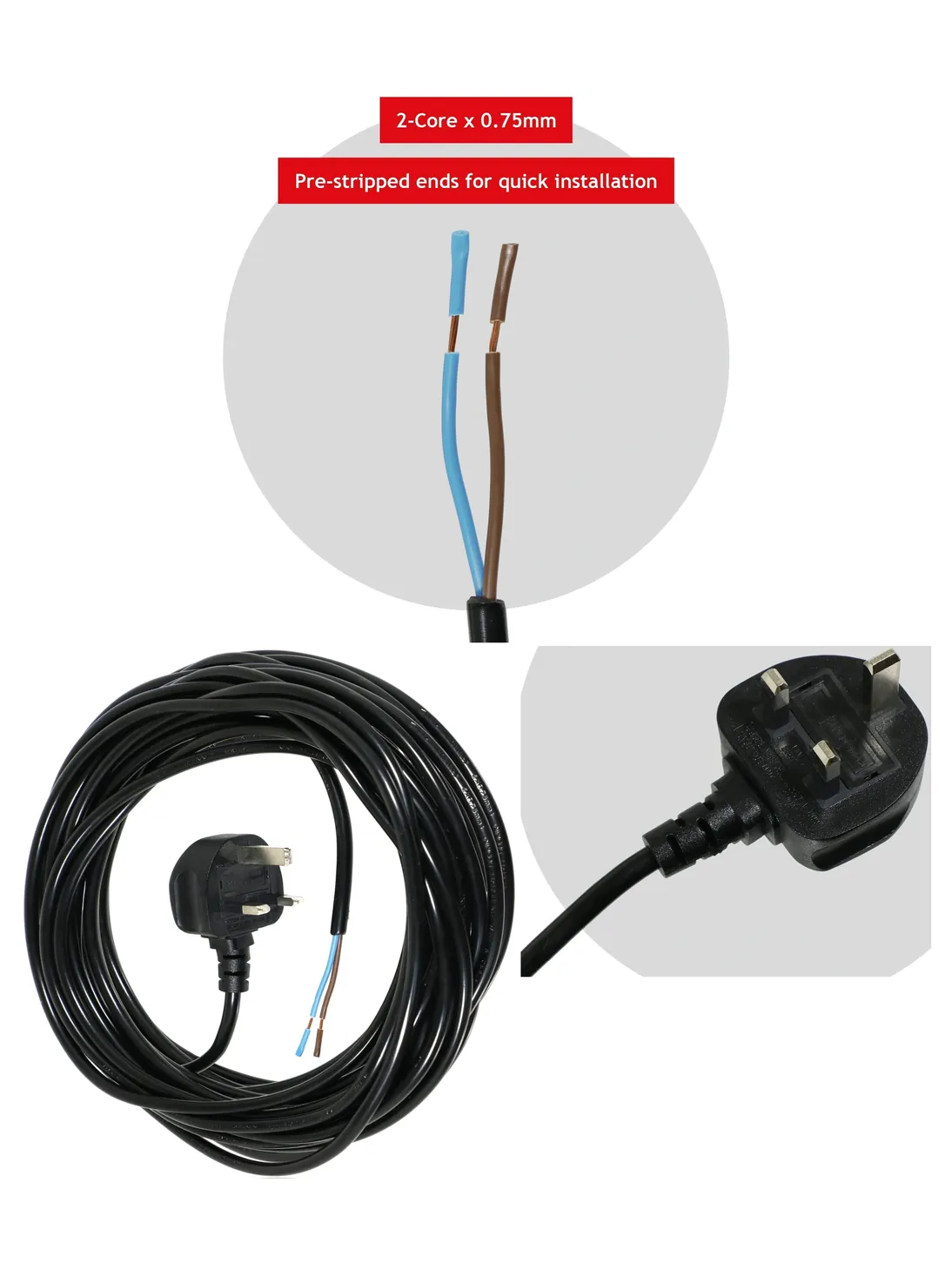 12m Long Universal Power Cable with UK Plug for Lawn Mower/Trimmer