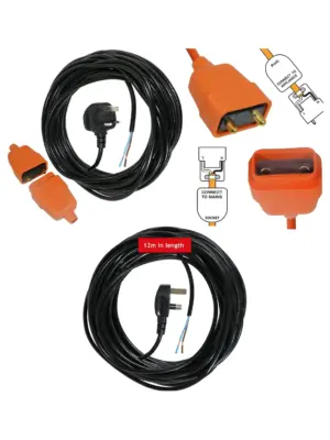 12m Tool Extension Cord with Plug & 2‑Pin Connector for Drill Saw