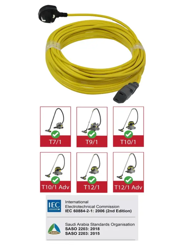 12m UK Power Cord for Karcher Vacuum Cleaners