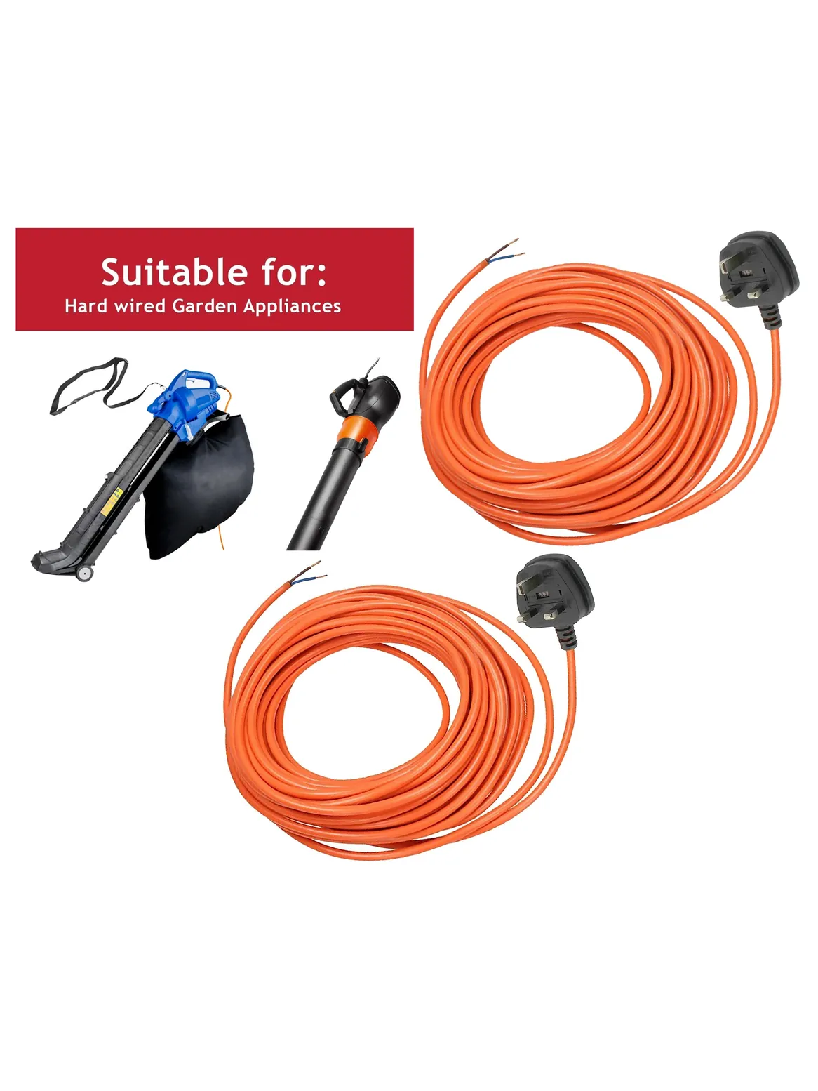12m Universal 3‑Pin Power Cable for Leaf Blowers & Garden Vacuums