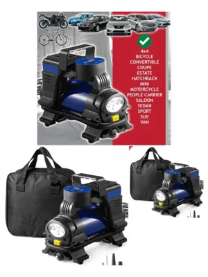 12V Digital Portable Tire Inflator with LED Light – Car & Bike Bag