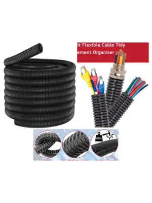 15m Black Flexible Cable Sleeve – 38mm (1.5") Tidy Wire Organizer