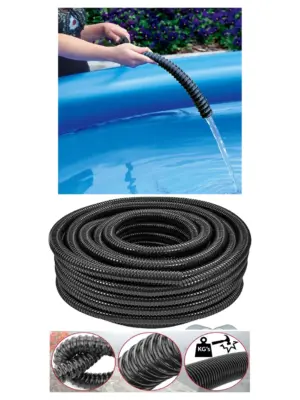 15m Flexible Corrugated Garden & Pond Hose – 32mm with 2 Clamp Clips