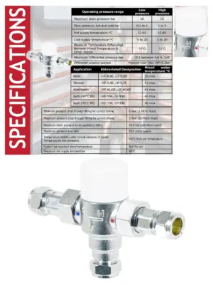 15mm Brass Thermostatic Mixing Valve Kit – TMV Water Blending, Chrome