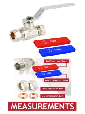 15mm Full Bore Lever Ball Valve Kit – Hot Red & Cold Blue Handles