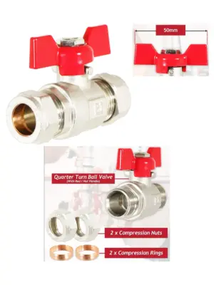 15mm Red Handle Butterfly Lever Valve – Quarter Turn Water Shutoff Kit