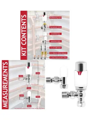 15mm Thermostatic Radiator Valve (TRV) Kit with Lockshield Control