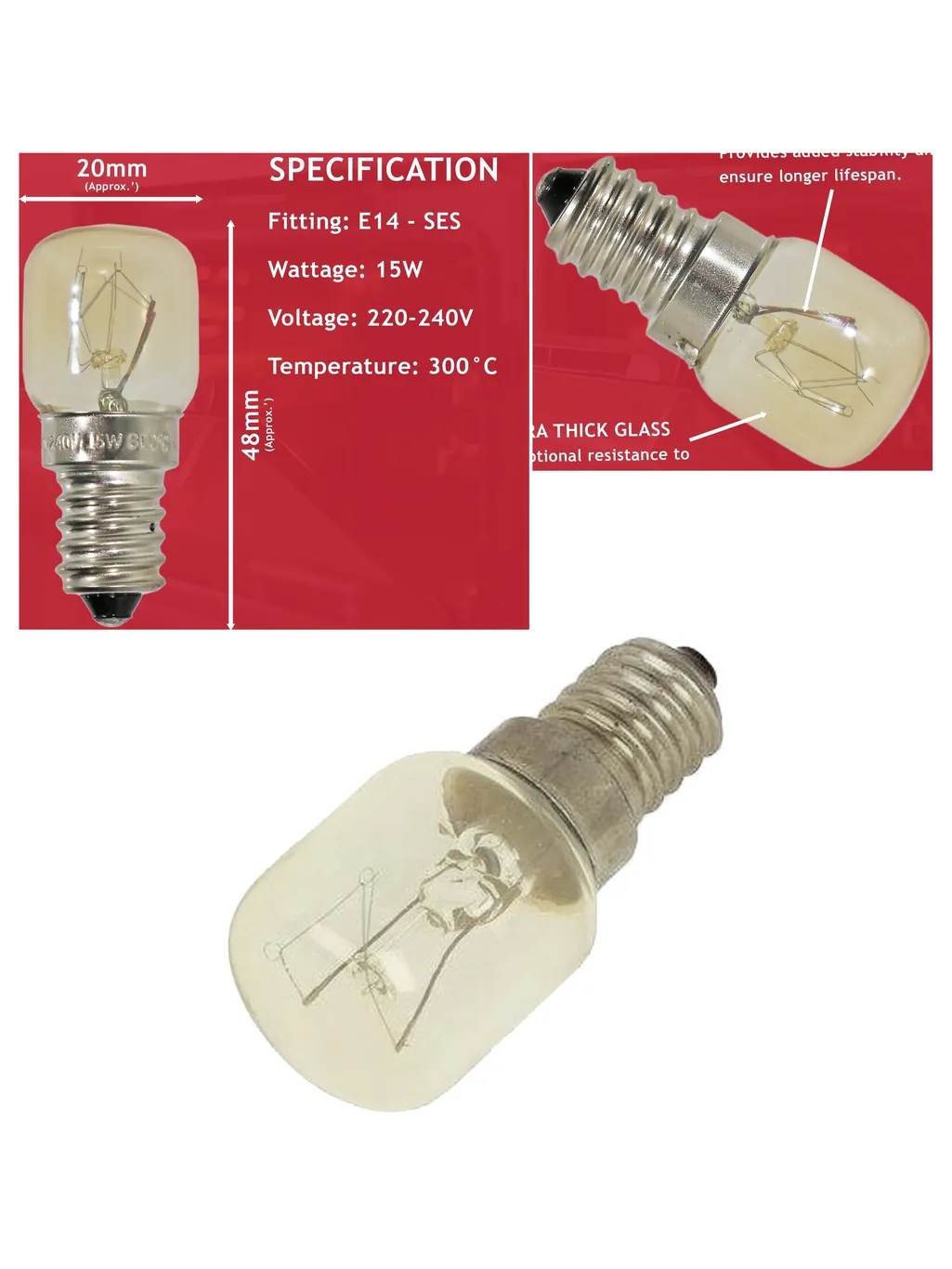 15W E14 Replacement Light Bulb for Swan Oven with SES Pygmy Lamp