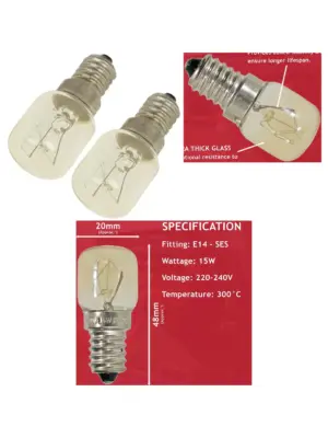 15W Pygmy E14 Light Bulb – 2 Pack for Lamona Oven & Cooker