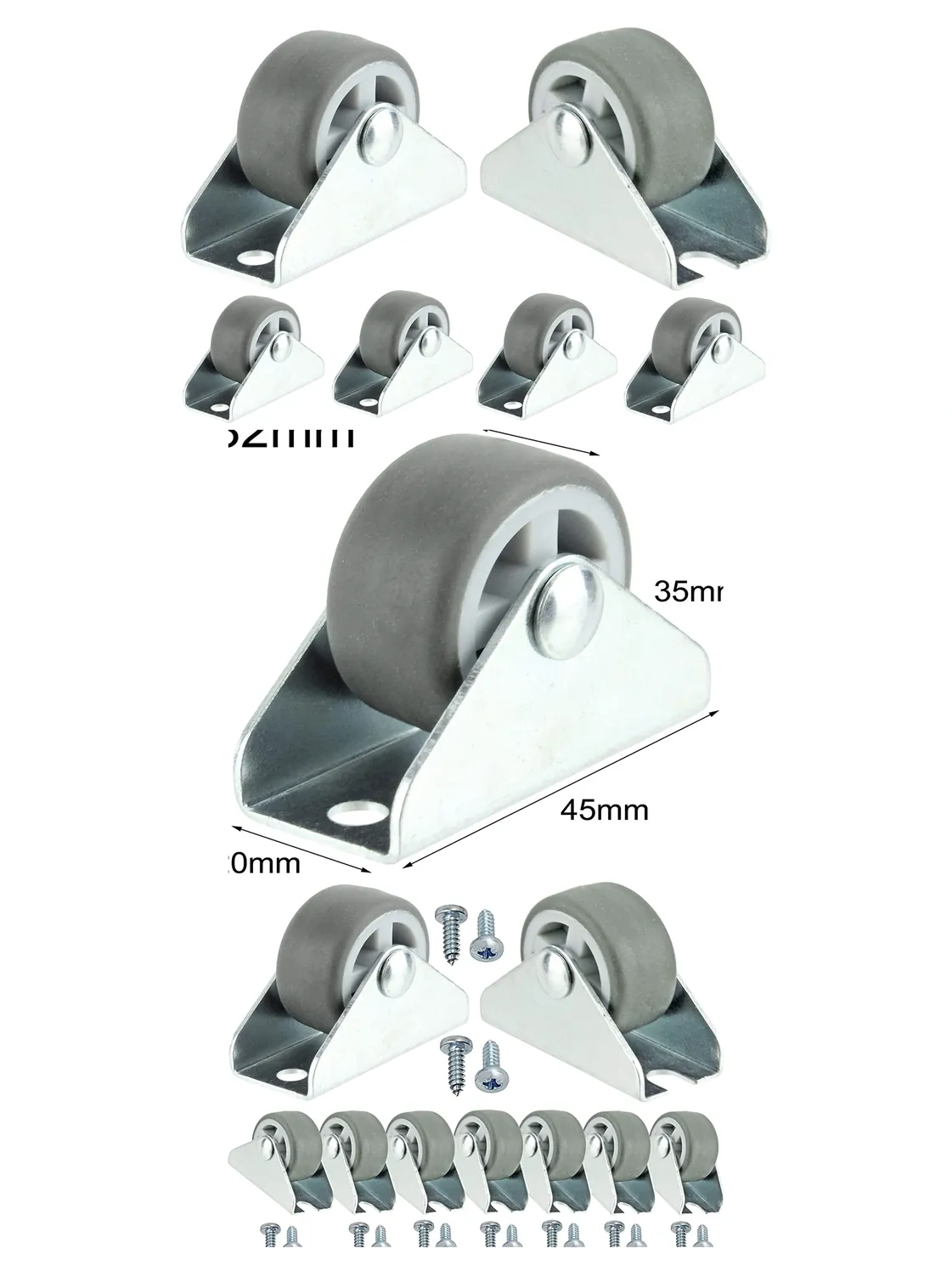 16 Mini 32mm (1") Caster Wheels with Screws for Bed/Drawer/Cabinet