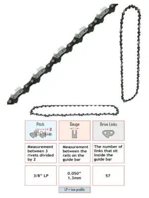 16 Tooth Low Kickback Semi-Chisel Chainsaw Chain 57-Link for Sovereign