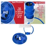 16A 14m 240V Lead 1.5mm² + 4‑Gang 13A Switch & 1m 3‑Pin Adapter