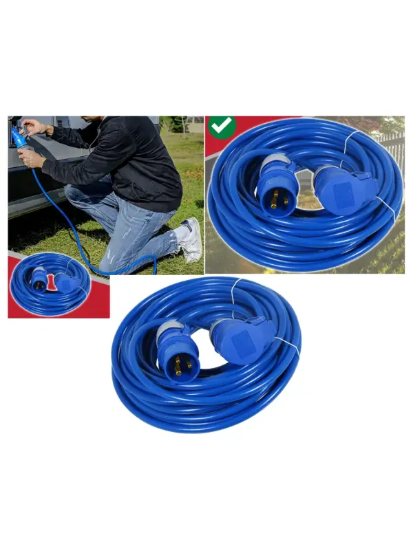 16A 14m Outdoor Extension Lead for Caravan & Motorhome - Blue 1.5mm²