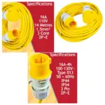 16A Heavy‑Duty 14m Yellow Extension Cord – 1.5mm², 110V, 3‑Pin