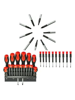 18-Piece Screwdriver Set – Phillips, Pozi, Flat, Torx + Wall Mount