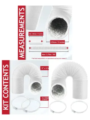 2.5m Insulated PVC Air Conditioner Vent Hose for Bush AC with Clips