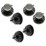 2 Black & Silver Replacement Knobs for Glen Dimplex Gas Oven & Hob