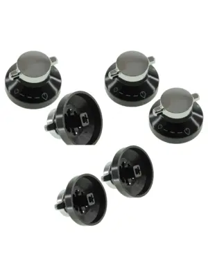 2 Black & Silver Replacement Knobs for Glen Dimplex Gas Oven & Hob