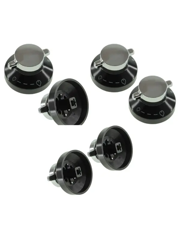 2 Black & Silver Replacement Knobs for Glen Dimplex Gas Oven & Hob