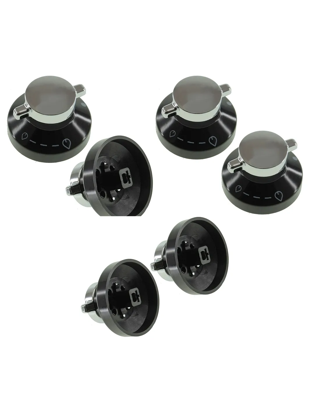 2 Black & Silver Replacement Knobs for Glen Dimplex Gas Oven & Hob