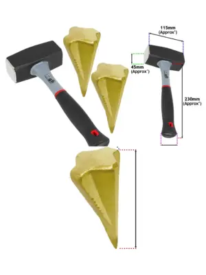 2 kg Log Splitting Hammer Kit – Club Mallet + 2 Wood Splitter Wedges