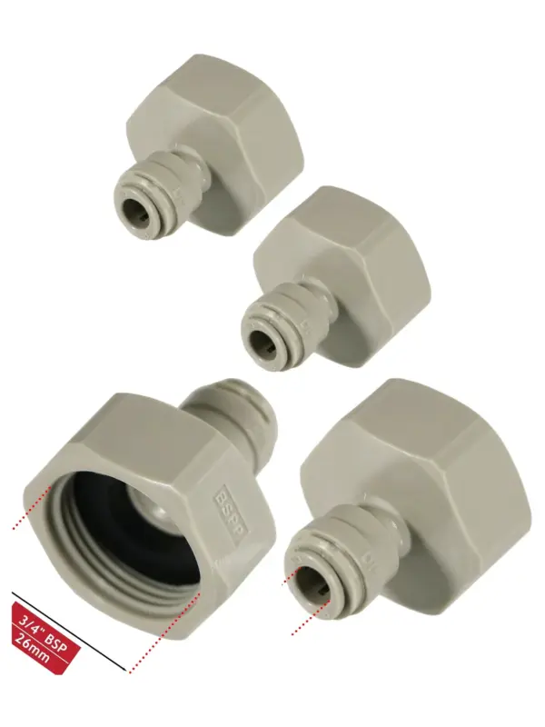 2-Pack 1/4" Push-Fit to 3/4" BSP Female Adapter for Fridge Water Line