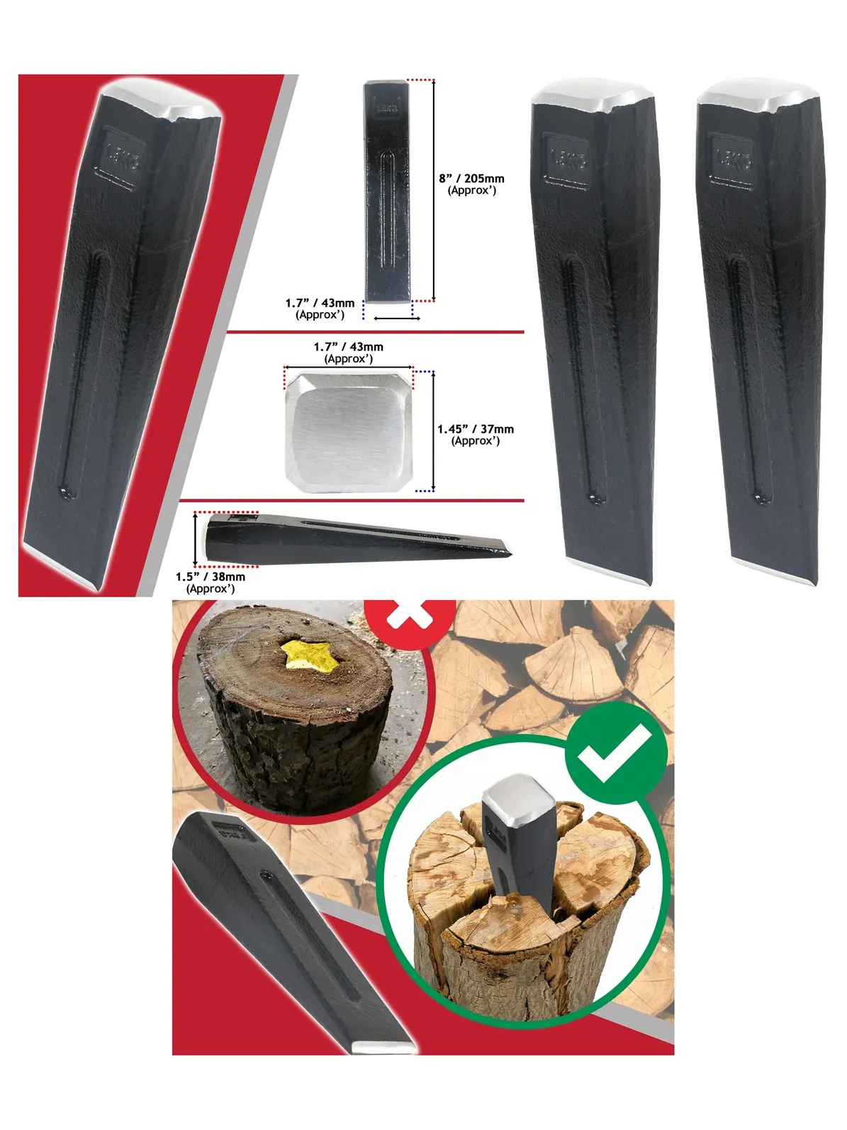 2‑Pack 1.5 kg Log Splitting Wedge – Heavy‑Duty Firewood Chisel Spikes