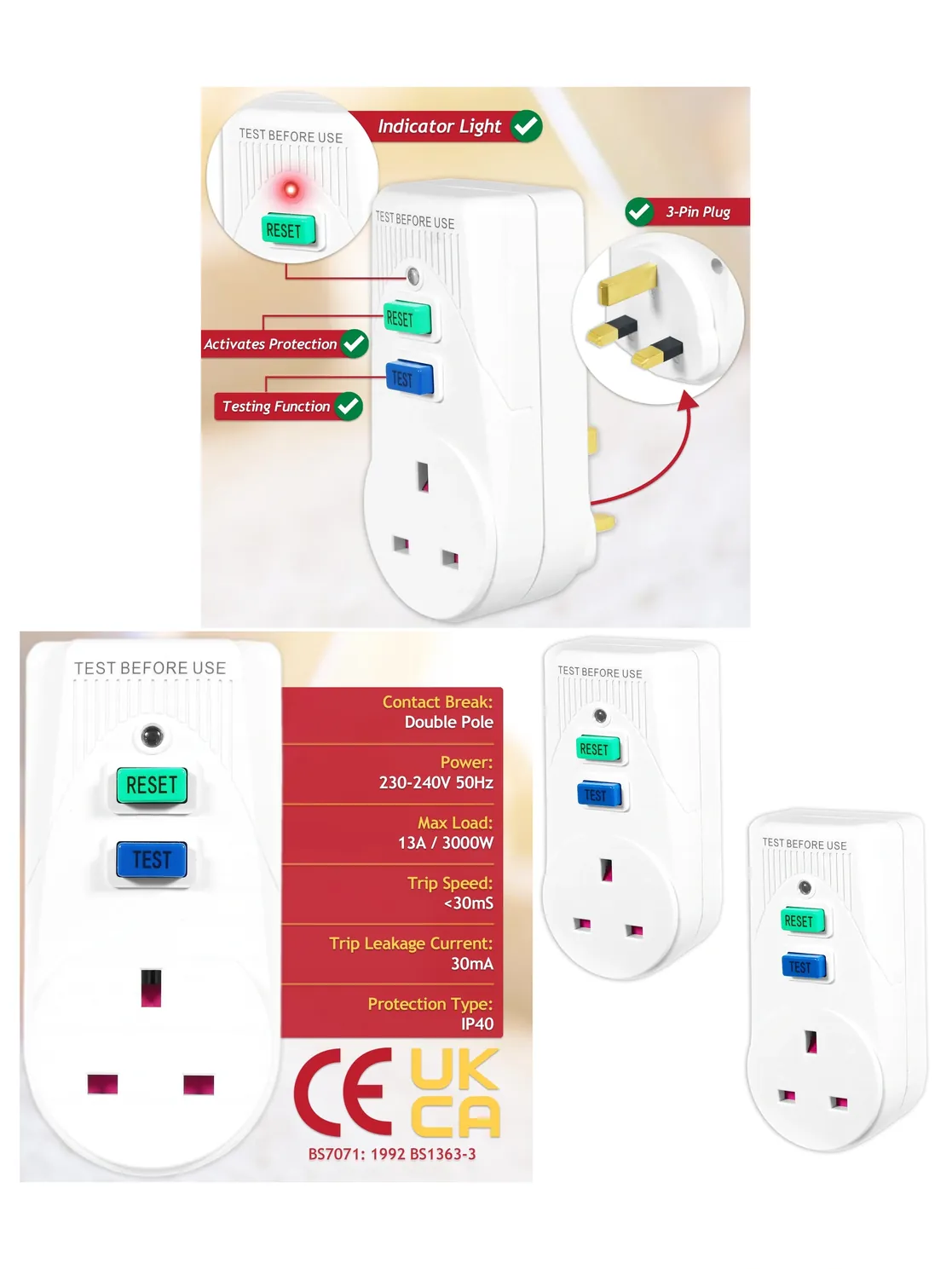 2‑Pack 13A RCD Plug for Mower, Strimmer & Hedgecutter – UK 3‑Pin 230V