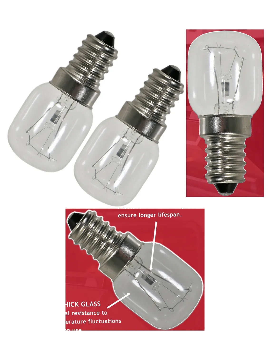 2 Pack 25W Oven Light Bulb E14 Base SES Screw In Lamp for Cookers