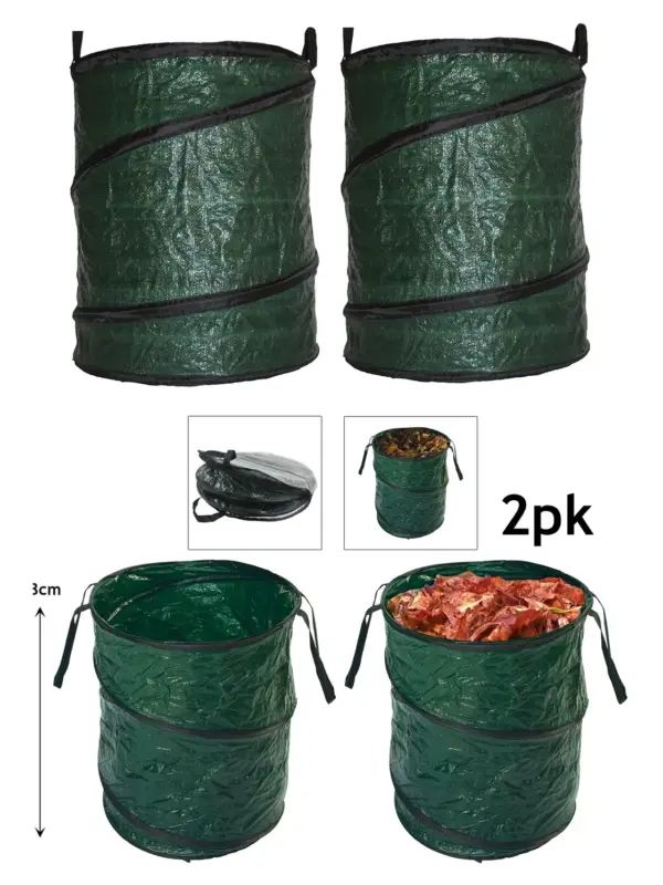 2 Pack 90L Collapsible Garden Trash Bin with Handles – Reusable