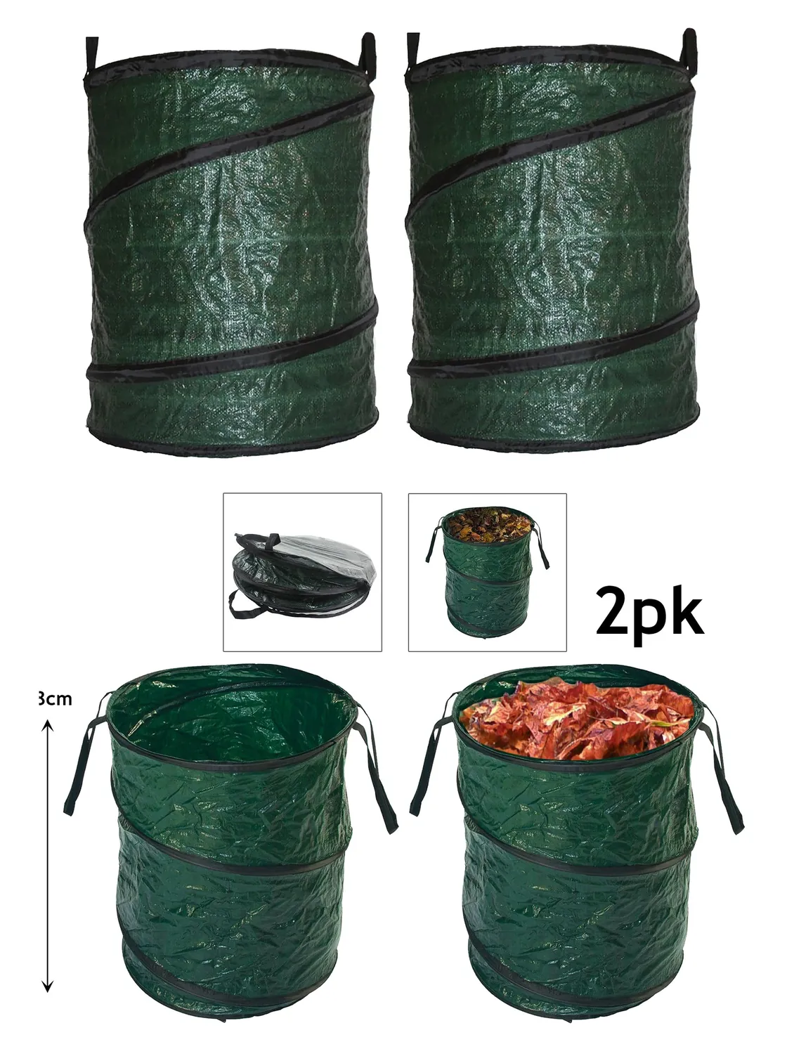 2 Pack 90L Collapsible Garden Trash Bin with Handles – Reusable