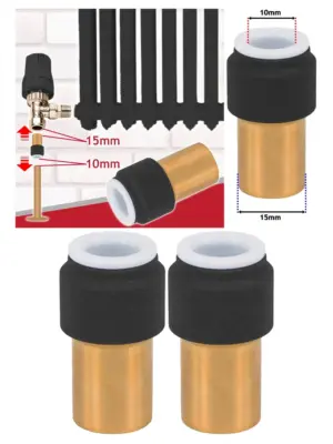 2-Pack Black Push-Fit Radiator Valve 15mm×10mm Reducing Straight Stem