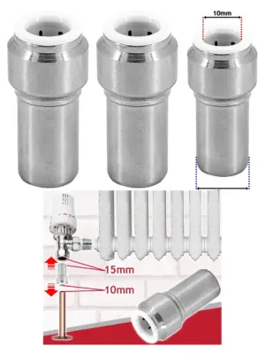 2‑Pack Chrome Push‑Fit Radiator Valve 15mm×10mm Reducing Straight Stem