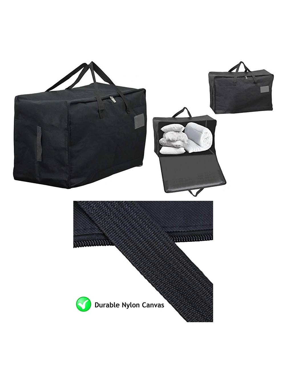 2-Pack Extra Large Black Canvas Duvet & Pillow Storage Bags 100L
