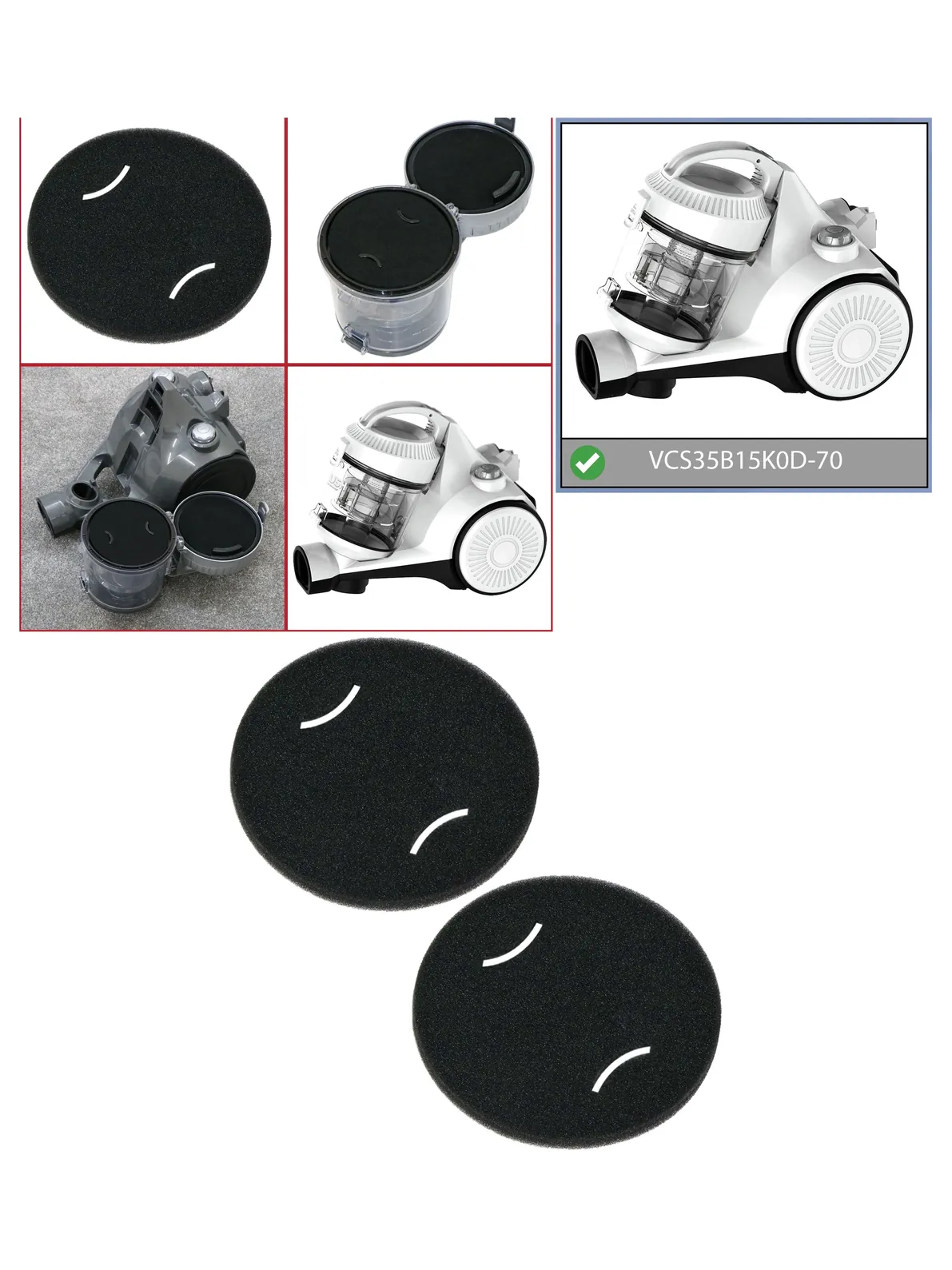 2-Pack Foam Filter for Bush VCS35B15K0D-70 Cylinder Vacuum