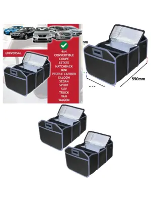 2-Pack Foldable Car Boot Organizer with Cooler Liner 55x36x30cm