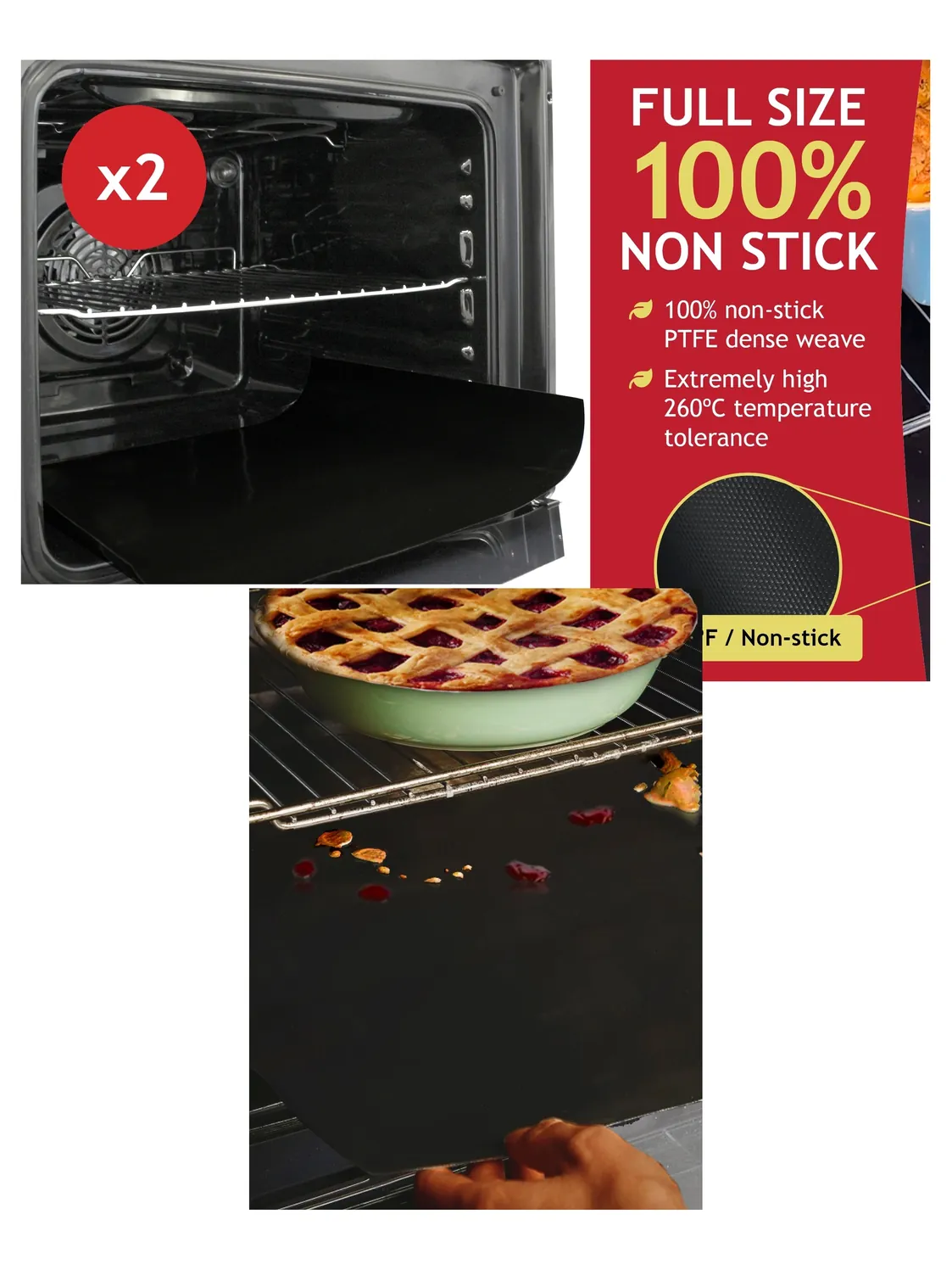 2 Pack Heavy Duty Teflon Oven Liner Non-Stick 40x50 cm Cooker Mat