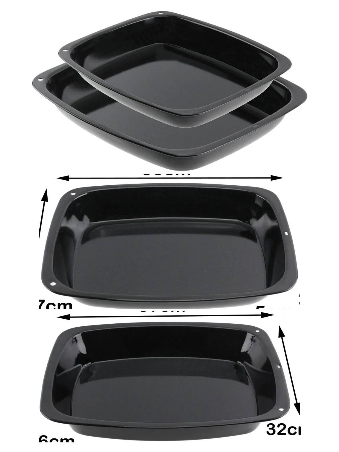 2-Pack Large Non-Stick Enamel Oven Roasting Trays - Deep Baking Sheets