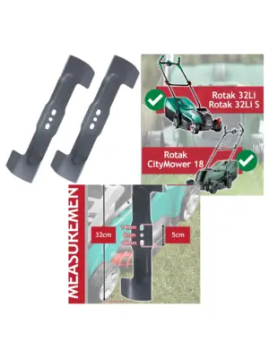 2-Pack Metal Blade for Bosch Rotak 32Li CityMower 32 cm Lawn Mower