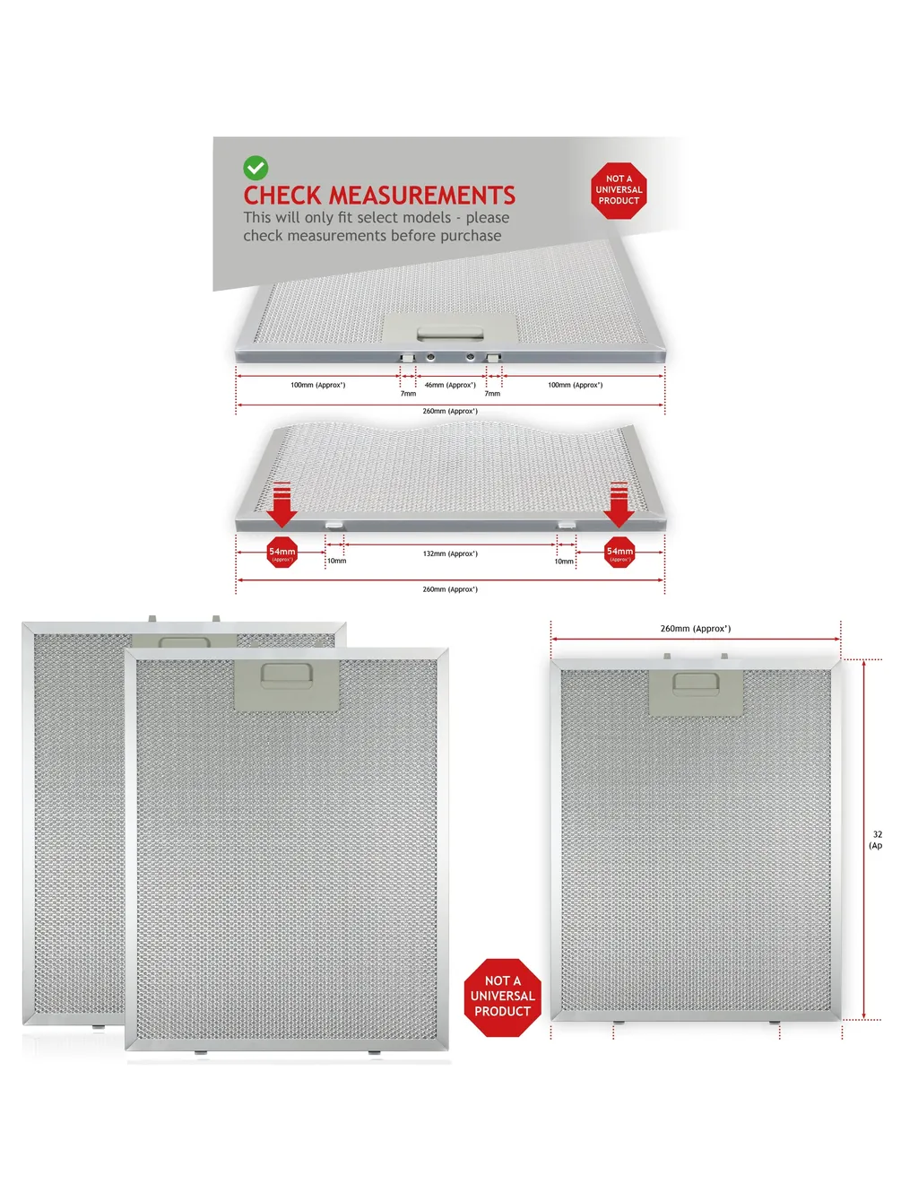 2‑Pack Silver Grease Mesh Filter for LOGIK Range Hood, 320×260 mm