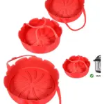 2 Red Silicone Non‑Stick Air Fryer Liners – Handle for Tower Vortx 9L