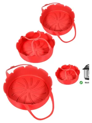 2 Red Silicone Non‑Stick Air Fryer Liners – Handle for Tower Vortx 9L