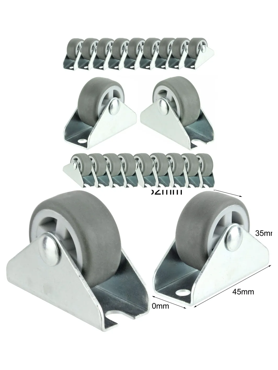 20 Pack 32mm Rubber Fixed Caster Wheels for Small Trolleys