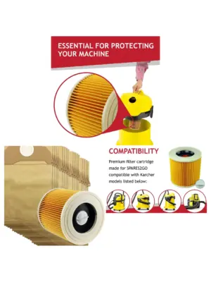 20-Pack Karcher WD3/WD3P/MV3 Wet‑Dry Dust Bags & Filter Cartridge