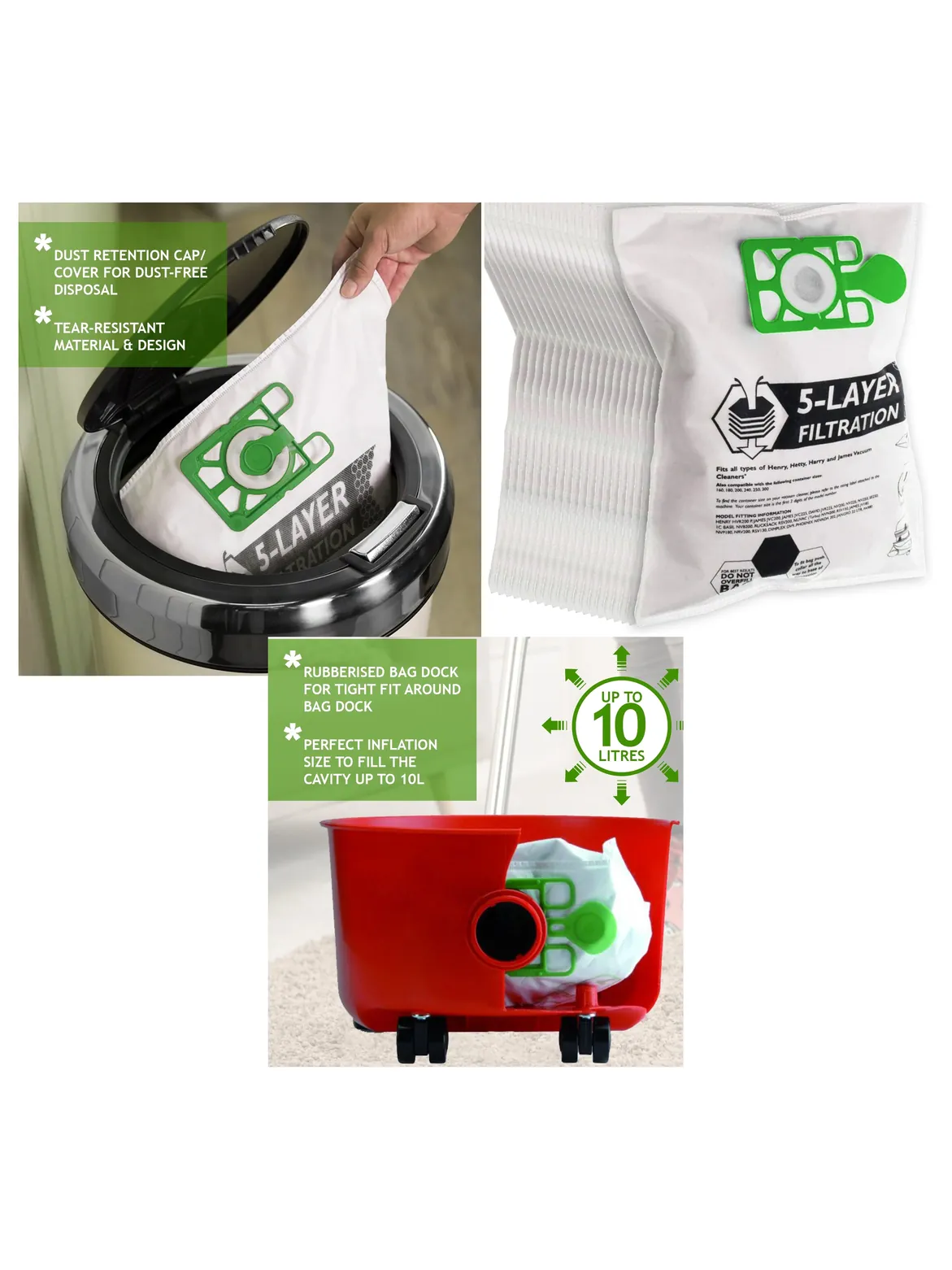 20-Pack Replacement Vacuum Bags for Numatic Henry & Hetty