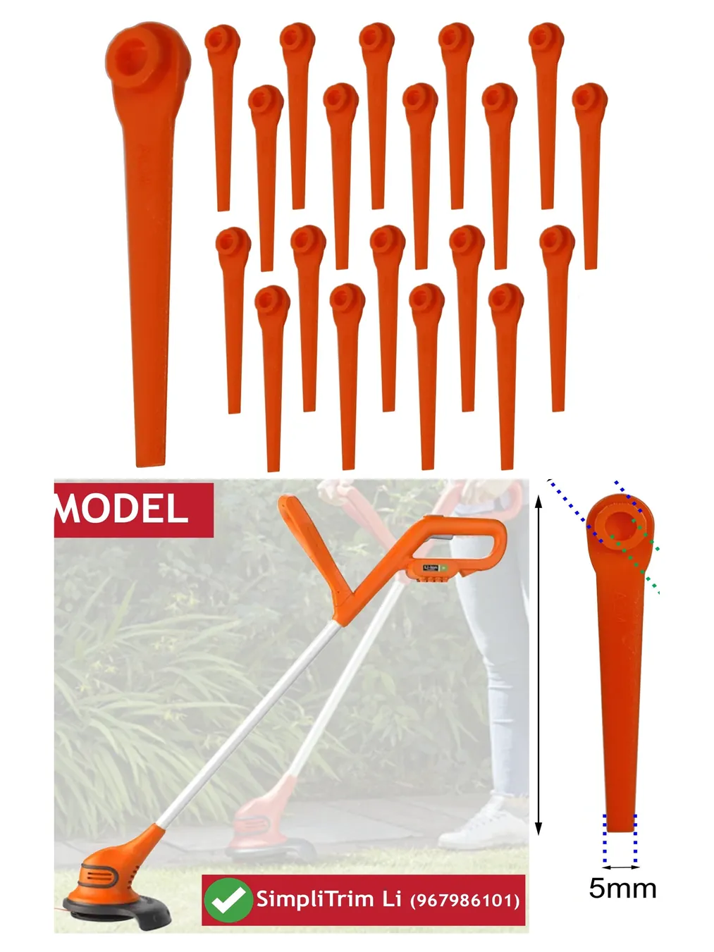 20 Plastic Blades for Flymo SimpliTrim Battery Grass Trimmer