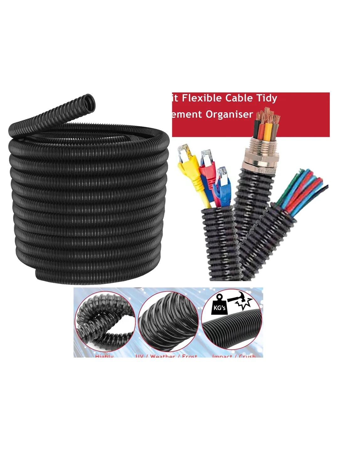 20m Black 32mm Flexible Cable Sleeving Tube – Easy Wire Management