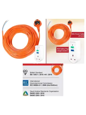 20m Lawn Mower Extension Cord with RCD Safety Plug & Trip Switch